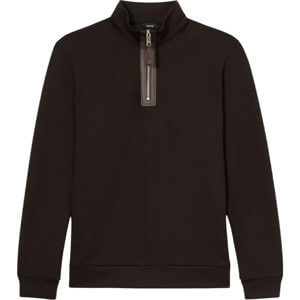 REISS HALE Leather Placket Interlock Jersey Sweatshirt